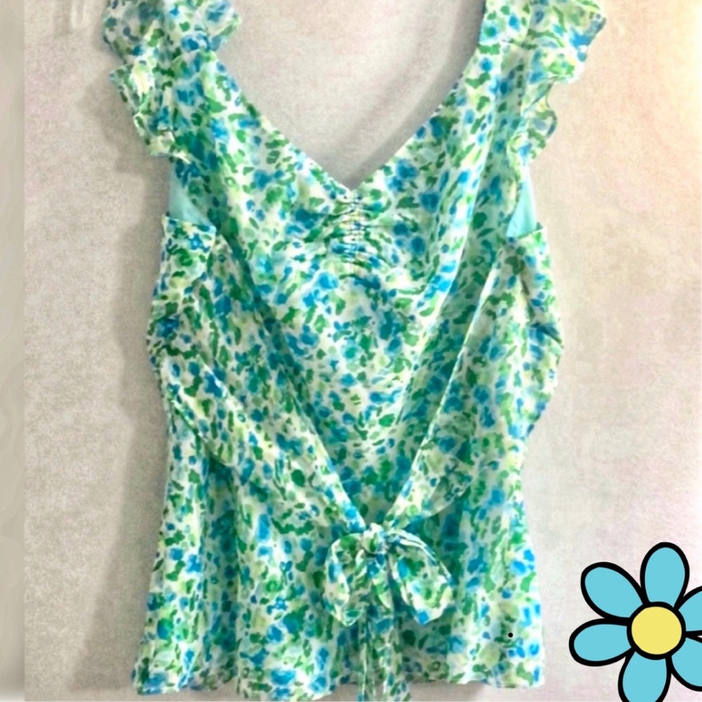 Romance Silky Chiffon Sleeveless Top, Tie Back, Watercolor Blue/Greens, 12 - Picture 1 of 8